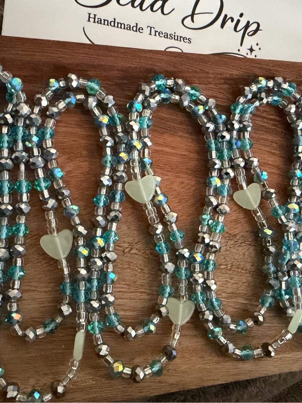 Bead Drip Handmade Teal and Silver Heart waist  Beads - Picture 3 of 3